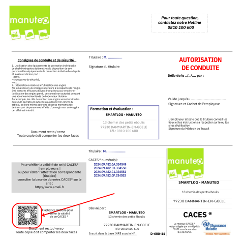 QR code sur votre CACES® & autorisation de conduite